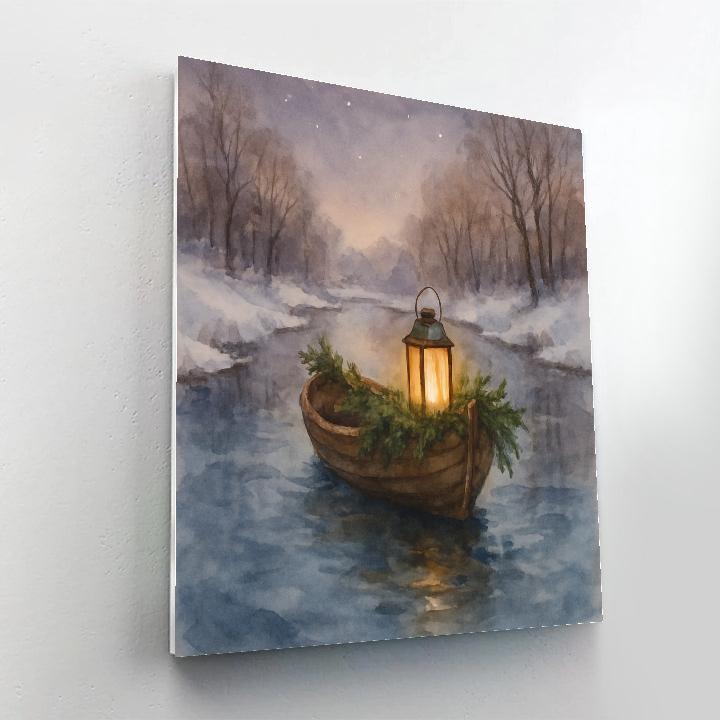 Holiday Lantern Boat On Quiet River Paint by numbers kits