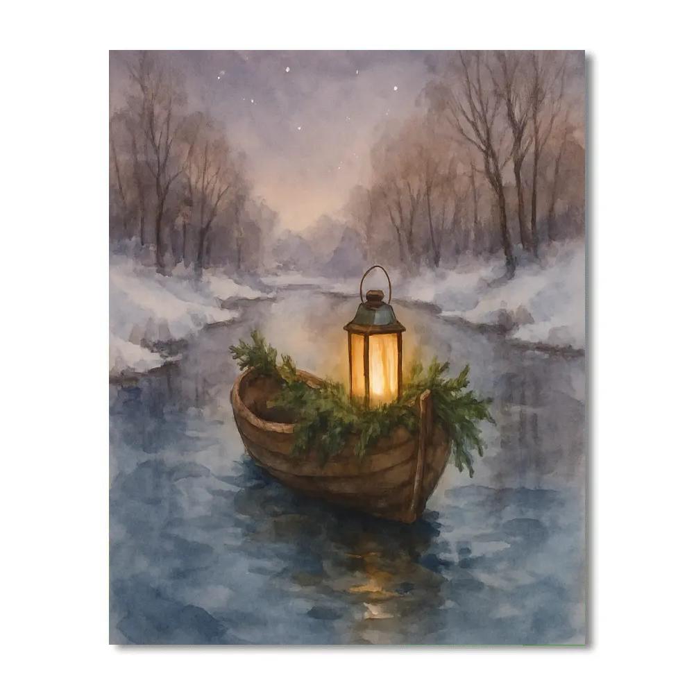 Holiday Lantern Boat On Quiet River Paint by numbers kits