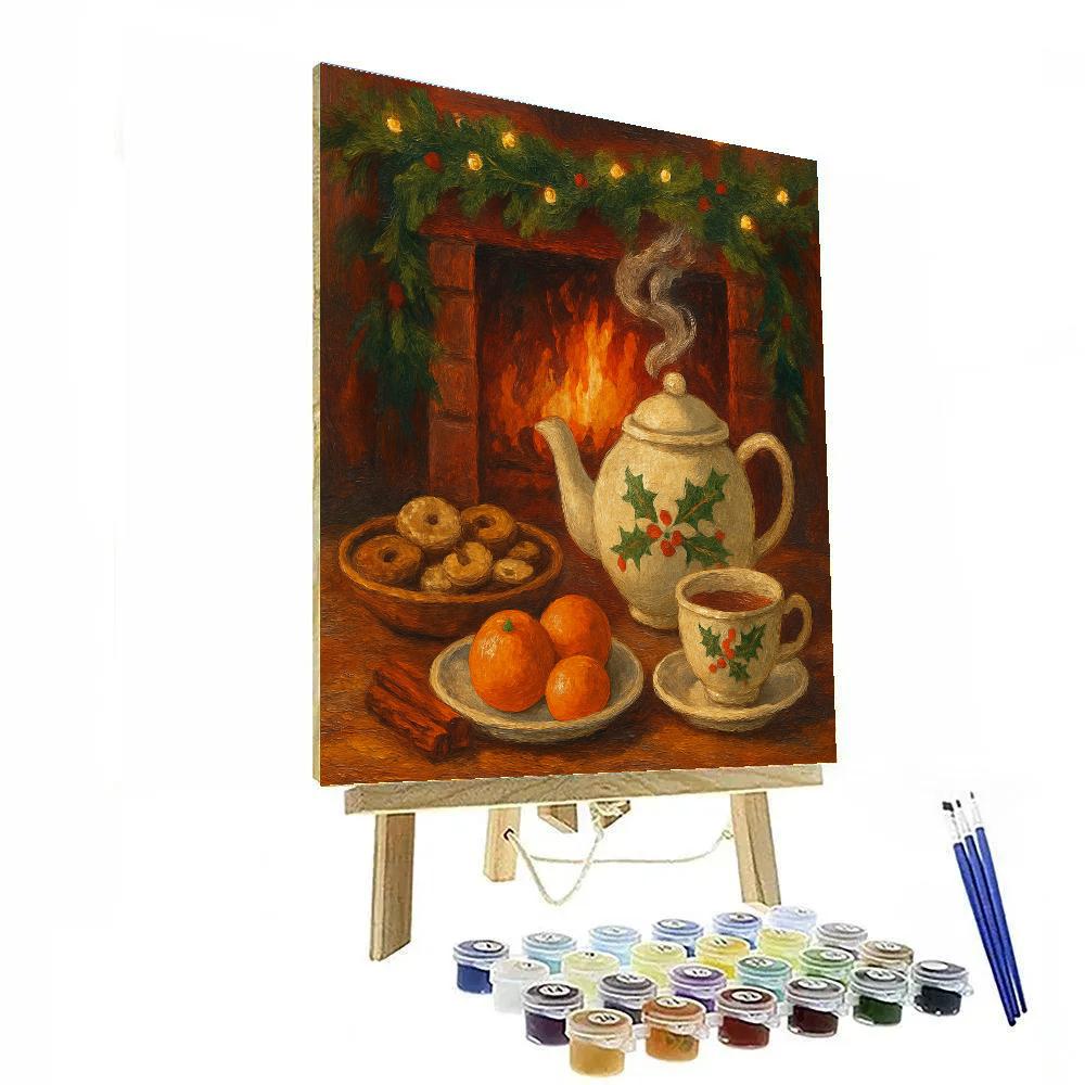 Christmas Tea Beside Crackling Hearth painting number kit