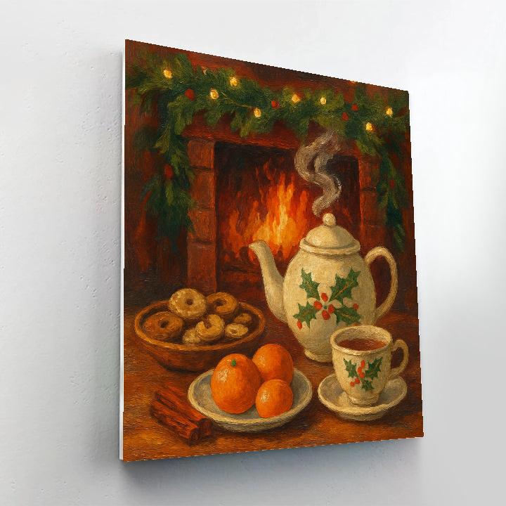 Christmas Tea Beside Crackling Hearth painting number kit