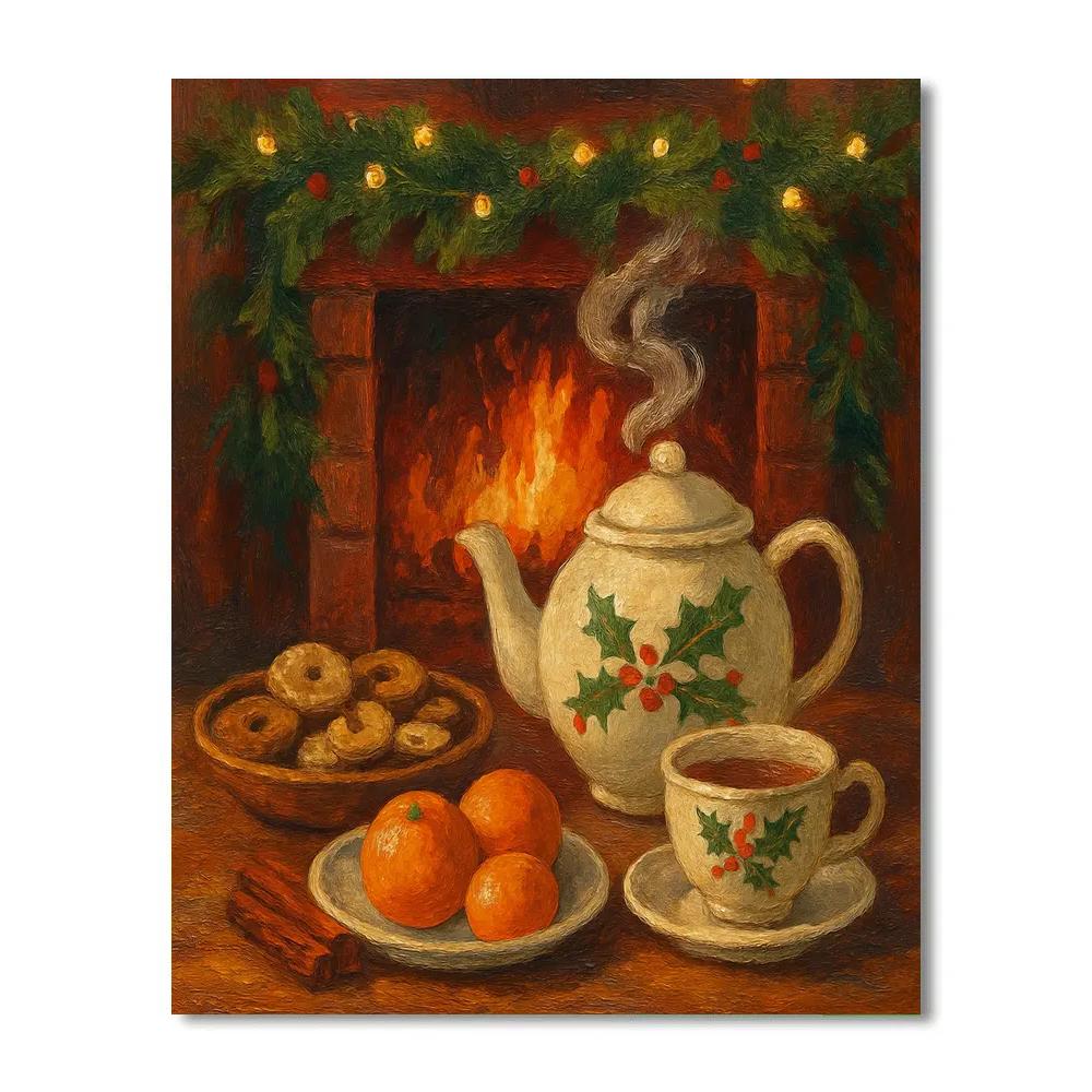 Christmas Tea Beside Crackling Hearth painting number kit