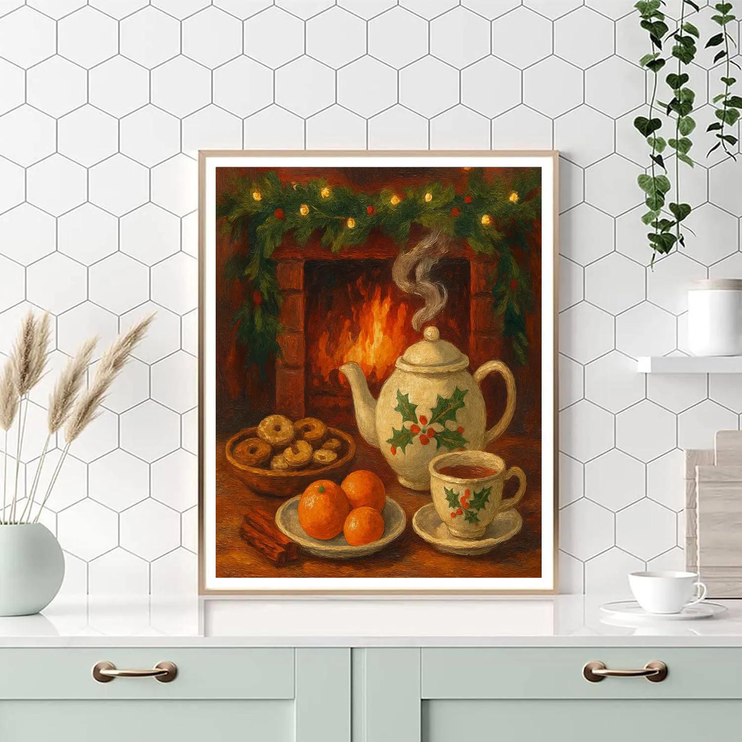 Christmas Tea Beside Crackling Hearth painting number kit