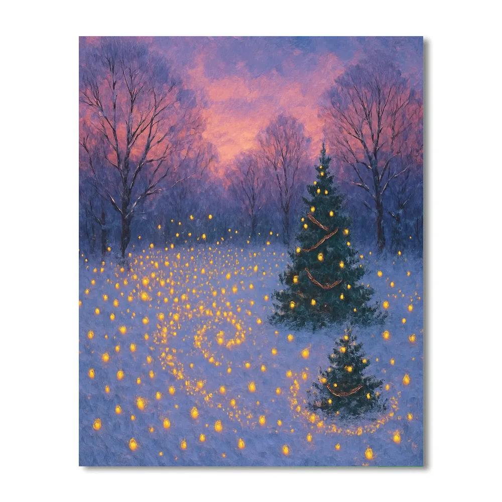 Christmas Fireflies In Snowy Meadow Number painting