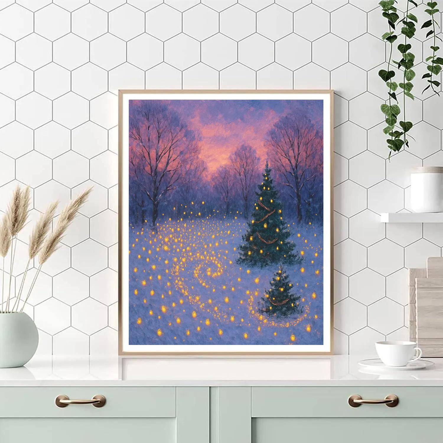 Christmas Fireflies In Snowy Meadow Number painting