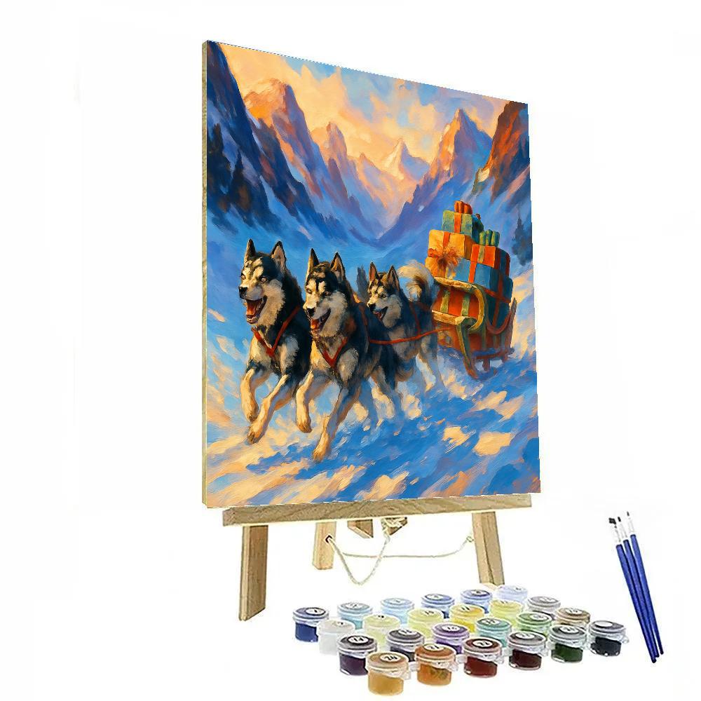 Holiday Sled Dogs Through Frosted Pass Number painting