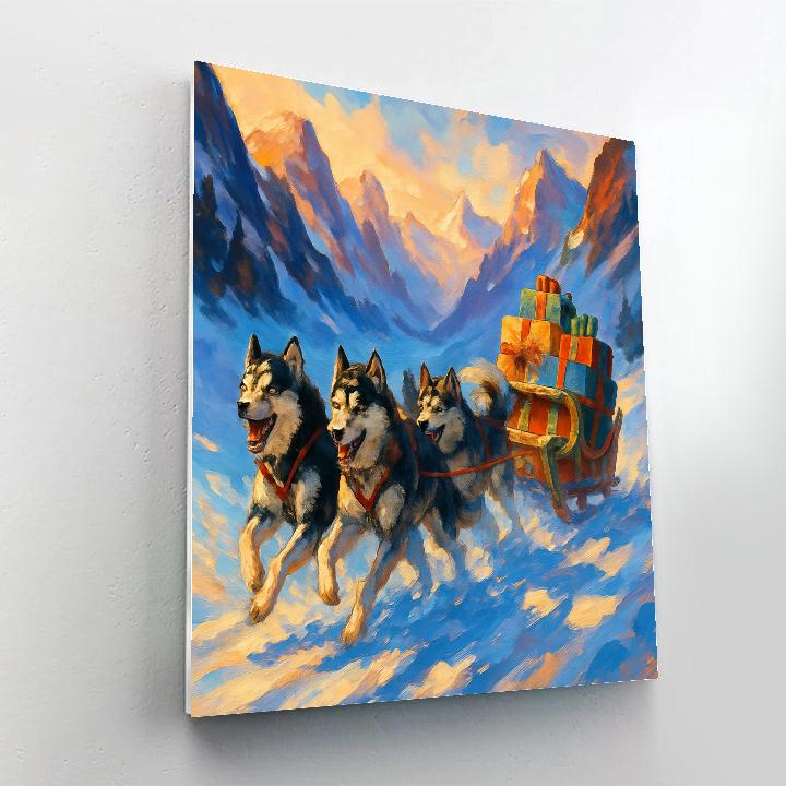 Holiday Sled Dogs Through Frosted Pass Number painting