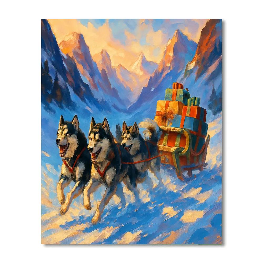 Holiday Sled Dogs Through Frosted Pass Number painting