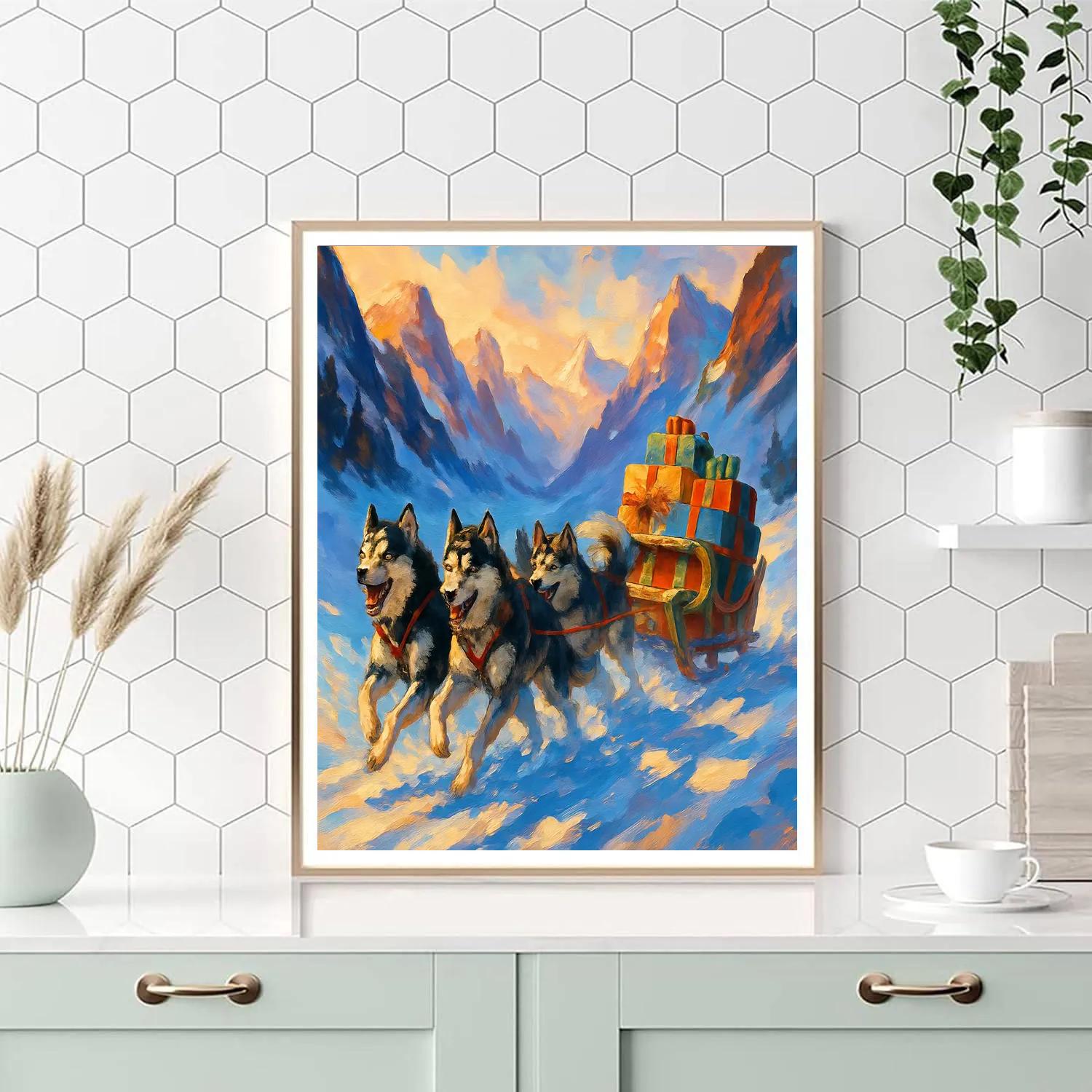 Holiday Sled Dogs Through Frosted Pass Number painting
