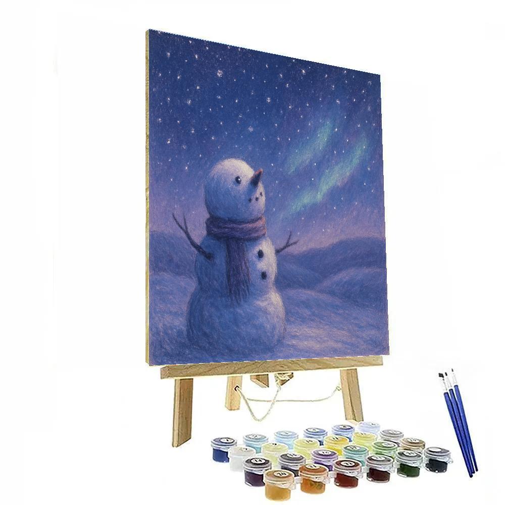 Stargazing Snowman In Quiet Field Paint by numbers art