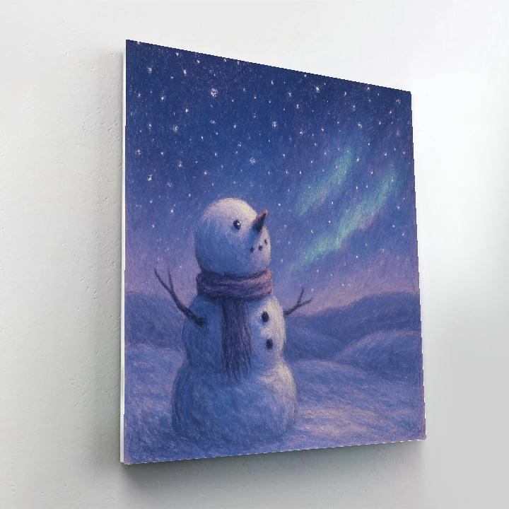 Stargazing Snowman In Quiet Field Paint by numbers art