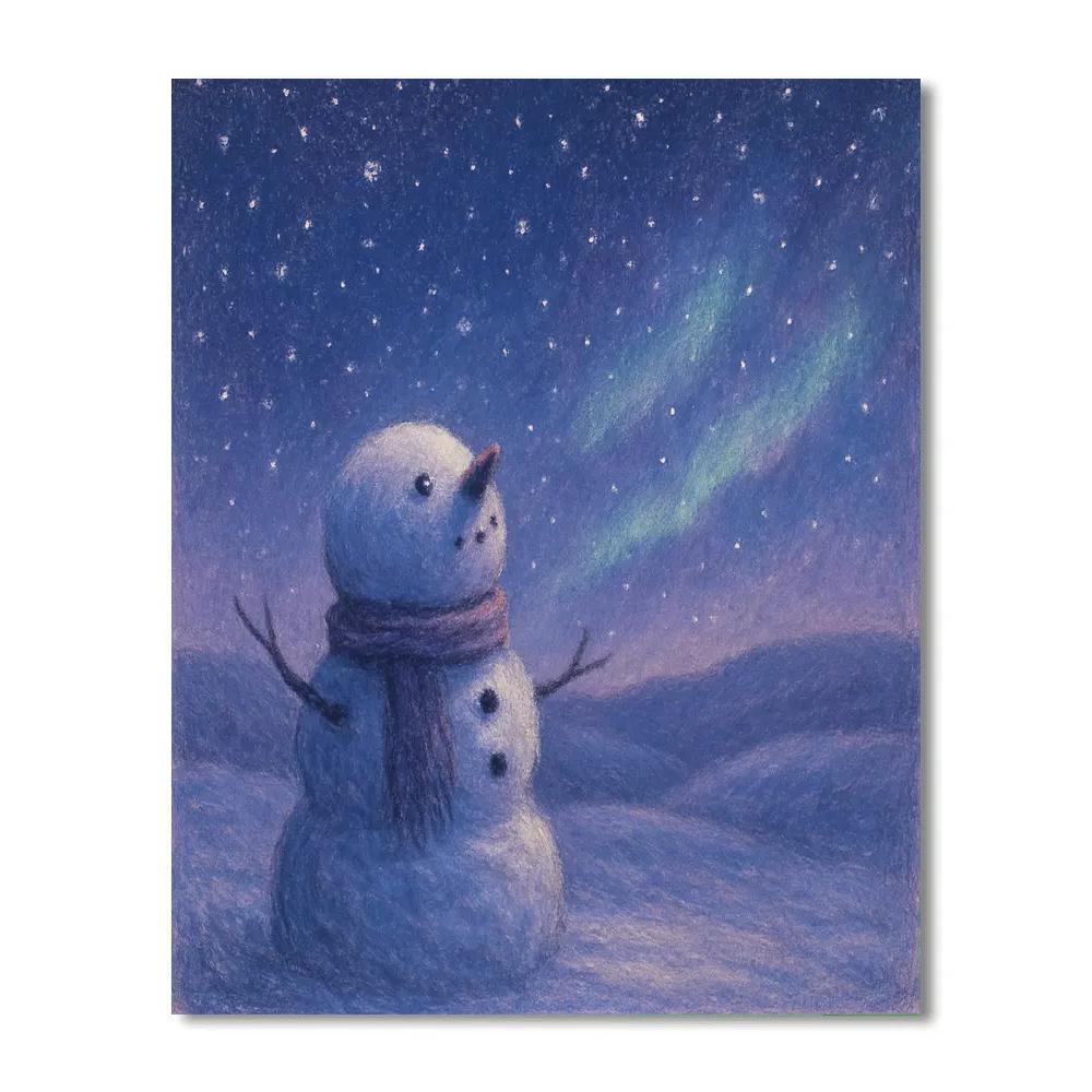 Stargazing Snowman In Quiet Field Paint by numbers art