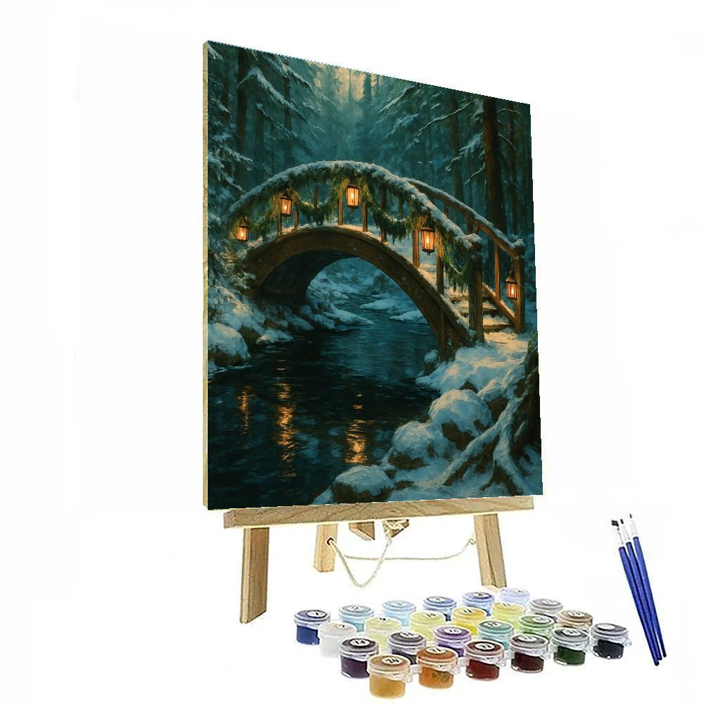 Christmas Forest Bridge Over Stream Painting by numbers kit