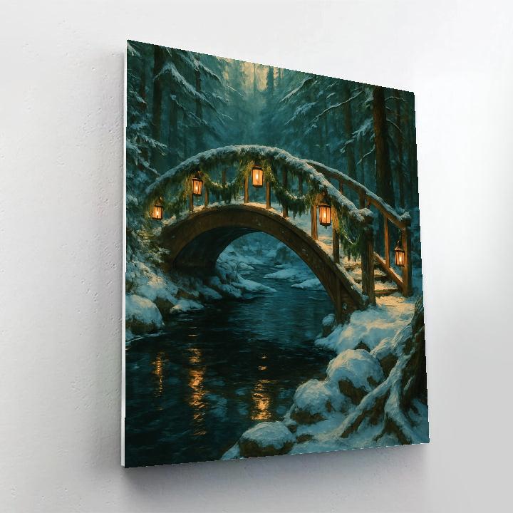 Christmas Forest Bridge Over Stream Painting by numbers kit