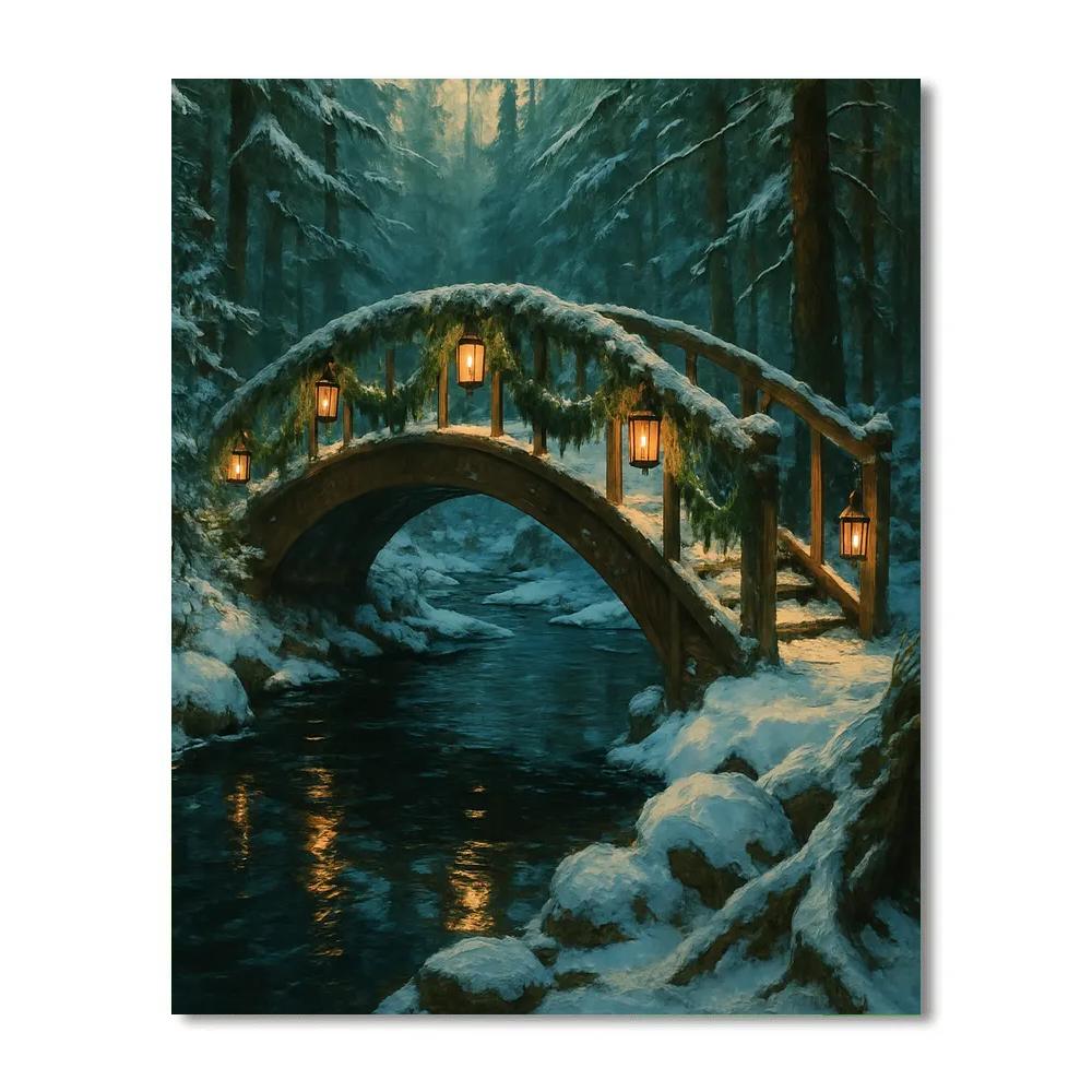 Christmas Forest Bridge Over Stream Painting by numbers kit