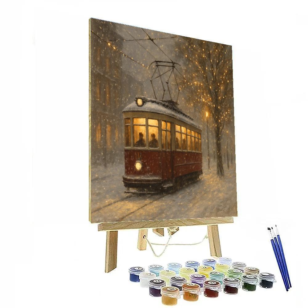 Vintage Christmas Tram In Snowfall Numbered painting kits