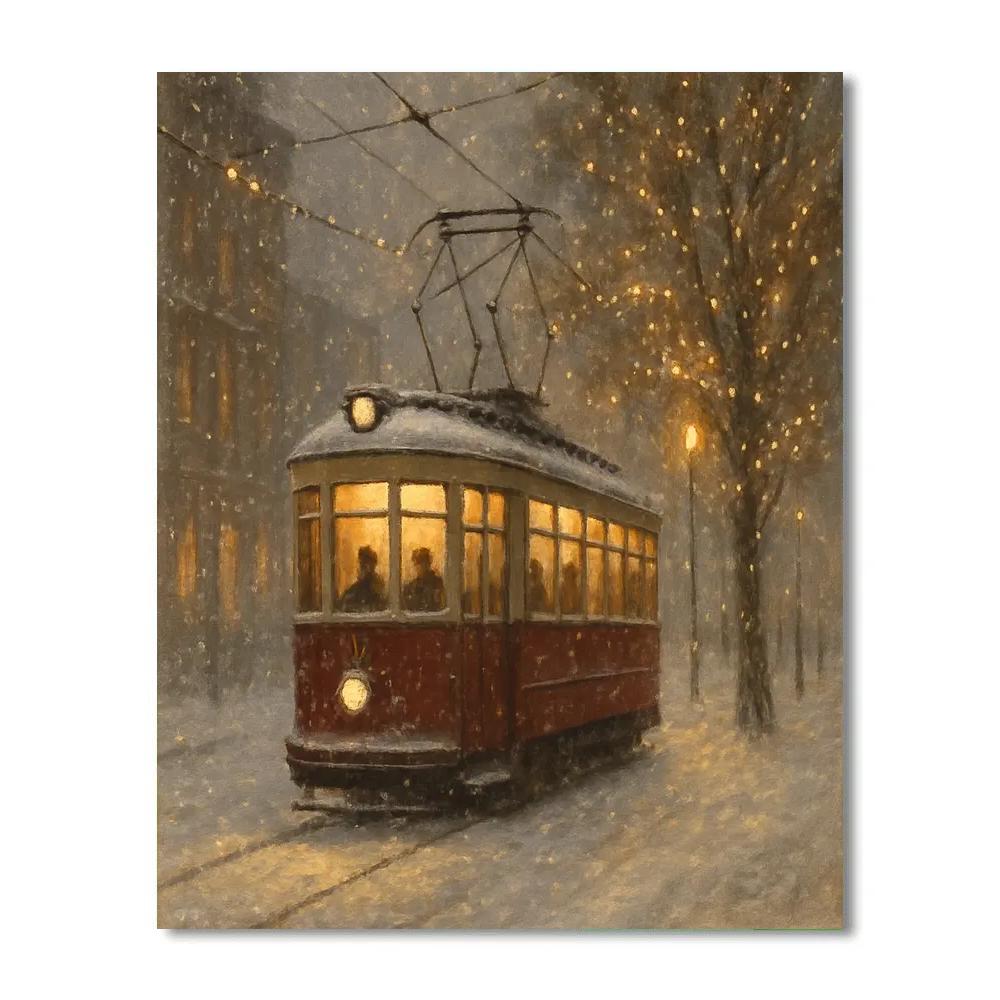Vintage Christmas Tram In Snowfall Numbered painting kits