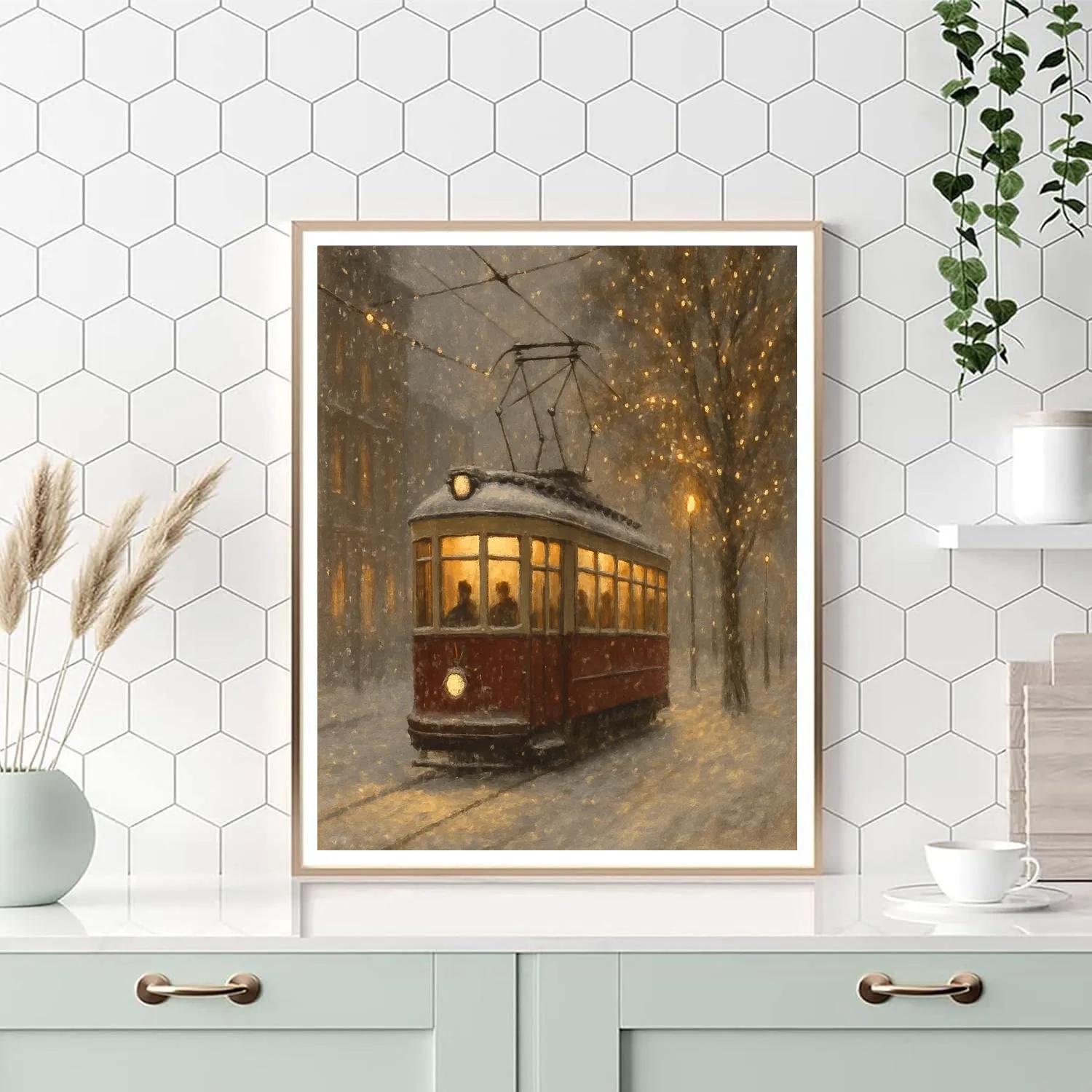 Vintage Christmas Tram In Snowfall Numbered painting kits