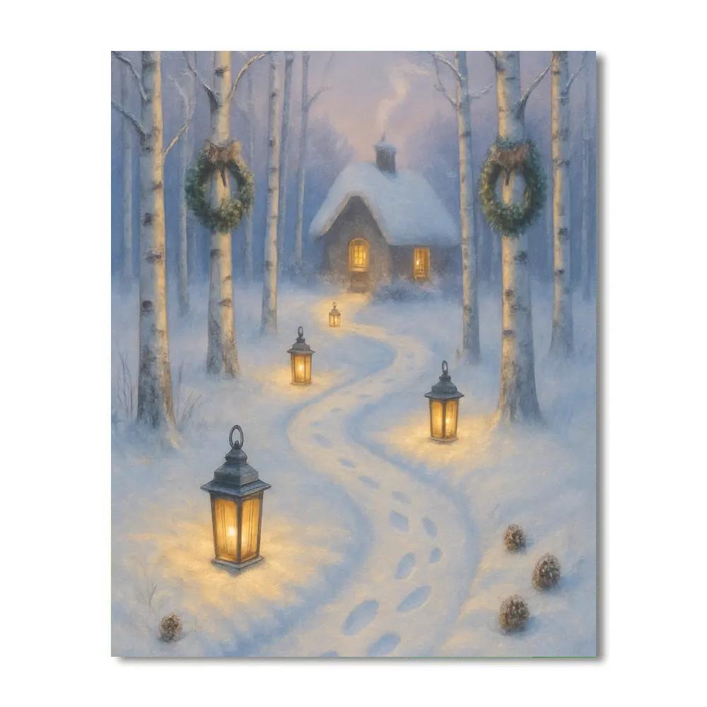 Christmas Lantern Path To Hidden Cottage Paint by numbers art
