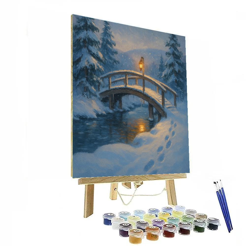 Lantern Light Over The Frozen Footbridge paint by numbers