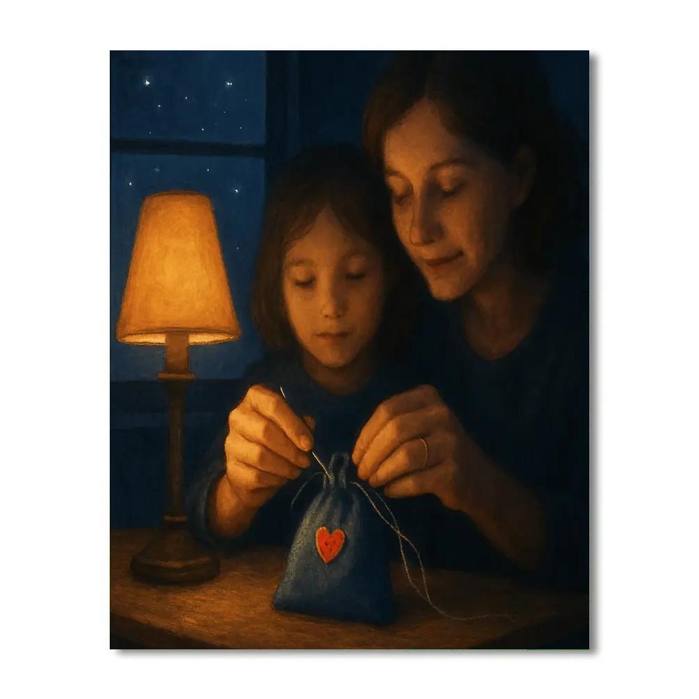 Starlit Sewing Lesson With Mom Paint by numbers art