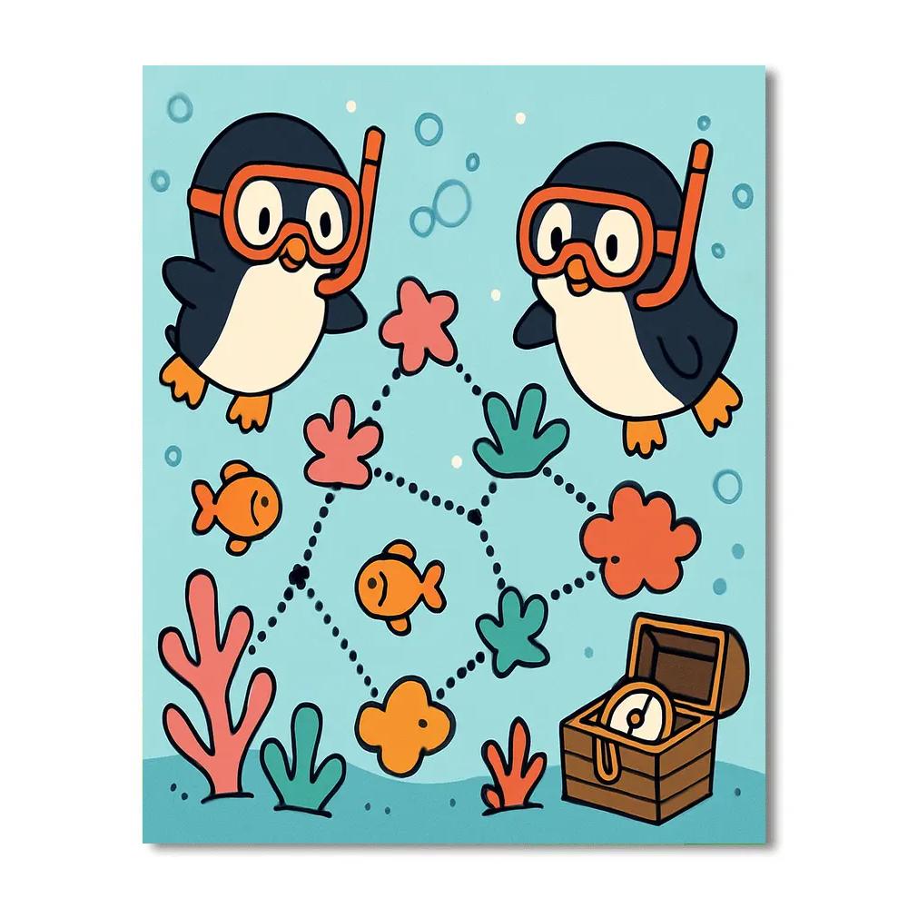 Coral Reef Star Map Penguins paint by numbers