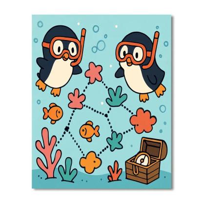 Coral Reef Star Map Penguins paint by numbers