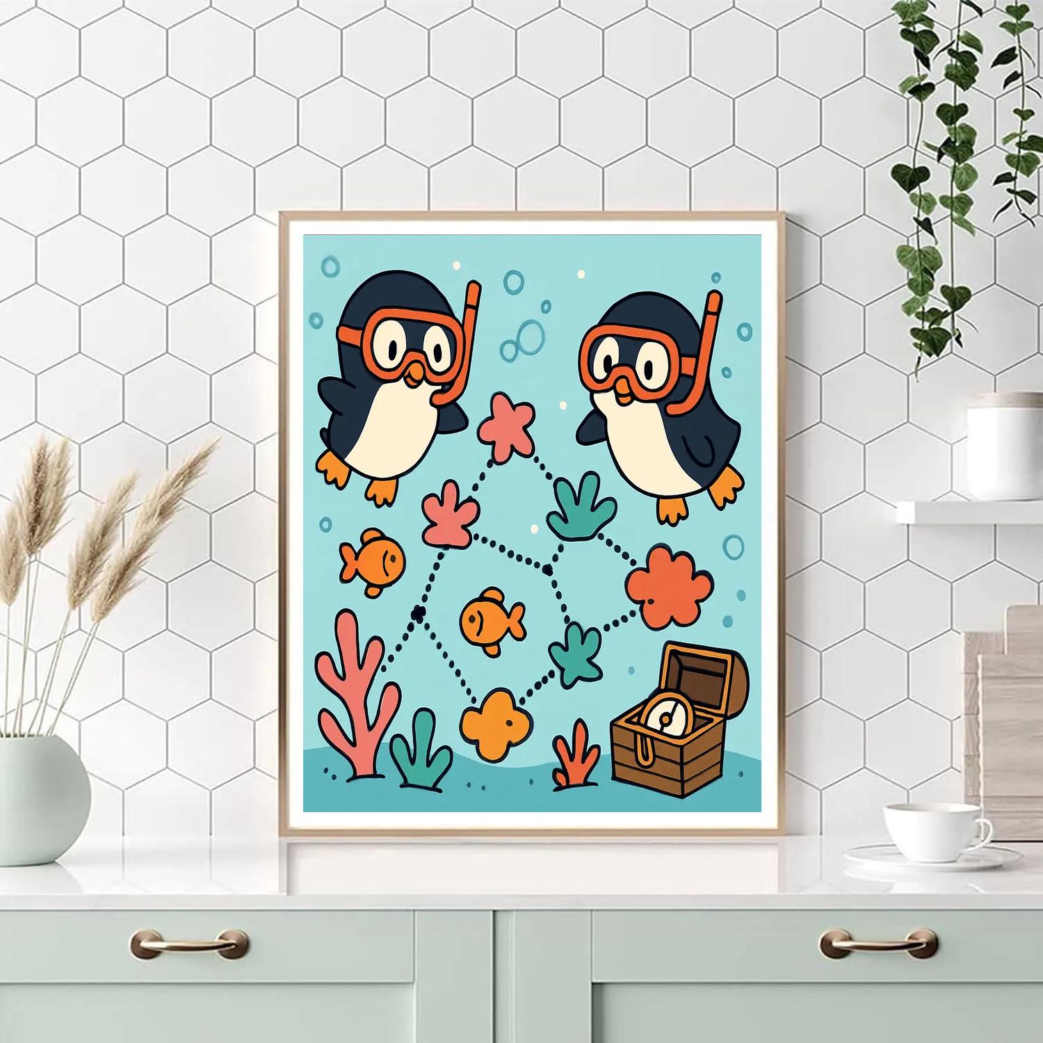 Coral Reef Star Map Penguins paint by numbers