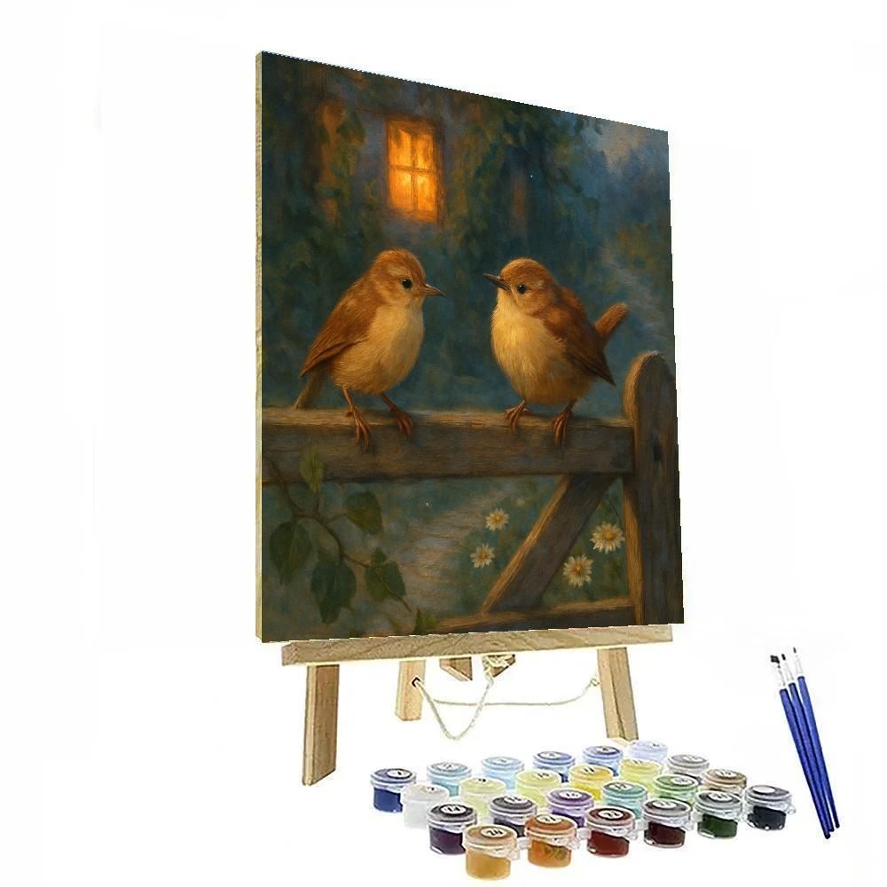Lantern Light Wrens At The Cottage Gate Number painting