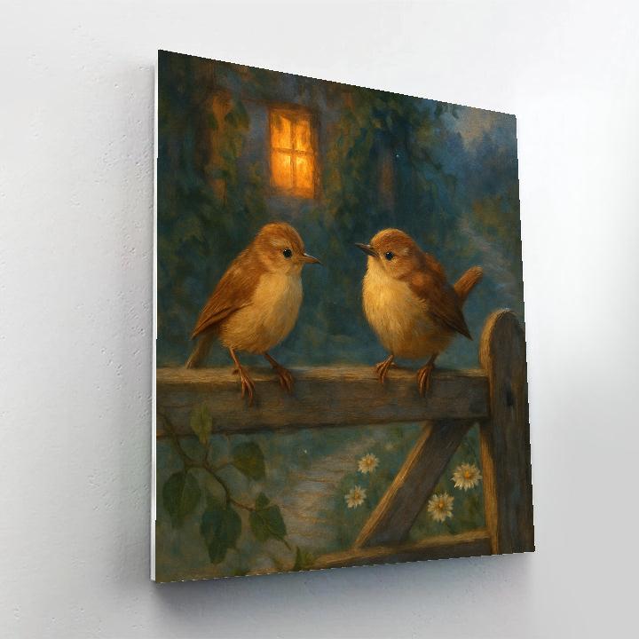 Lantern Light Wrens At The Cottage Gate Number painting