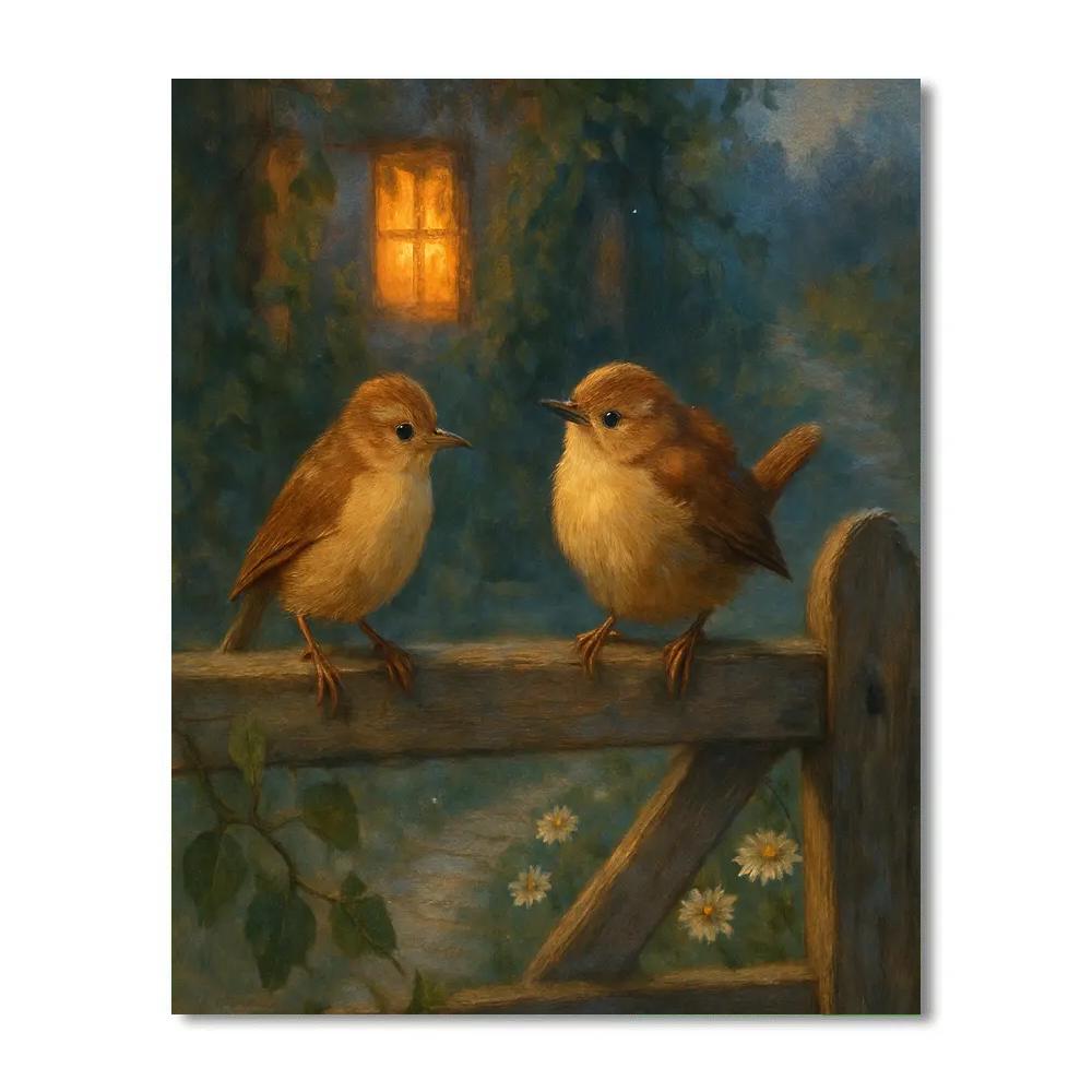 Lantern Light Wrens At The Cottage Gate Number painting