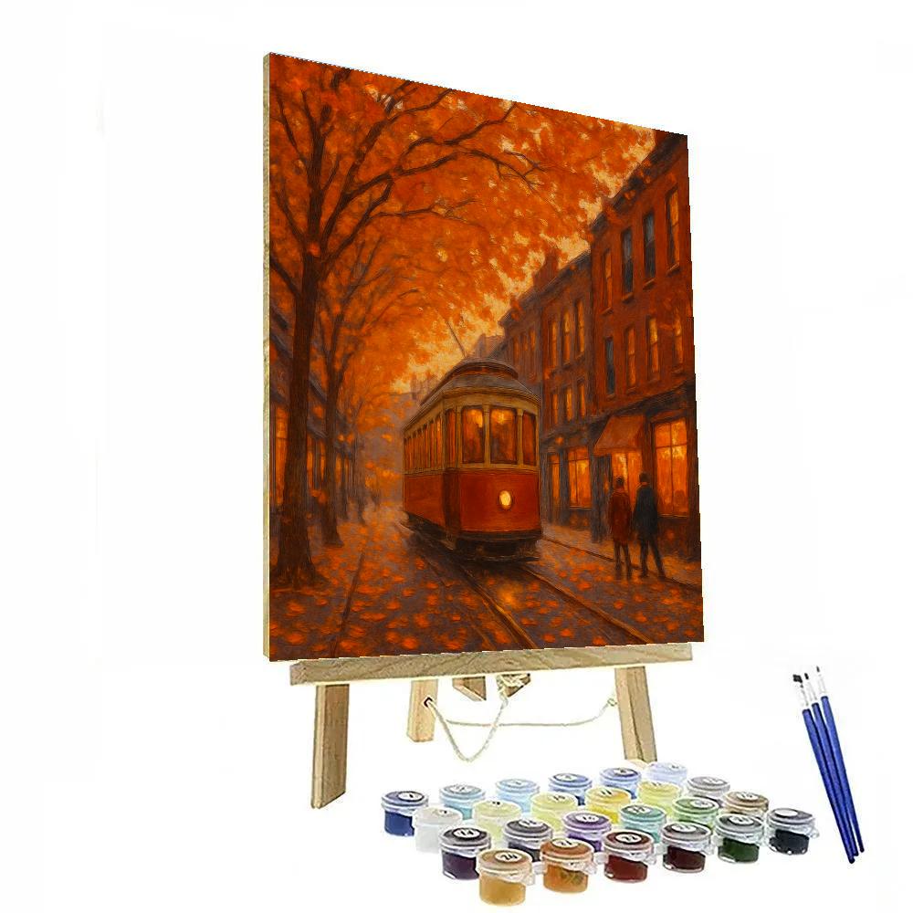 Golden Hour Tram Through The Maple Arcade Numbered painting kits