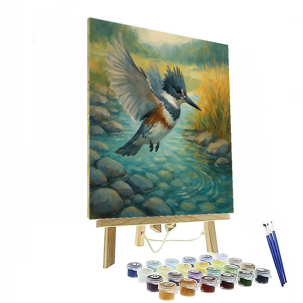 Kingfisher Pause Above The Pebble Stream paint by numbers