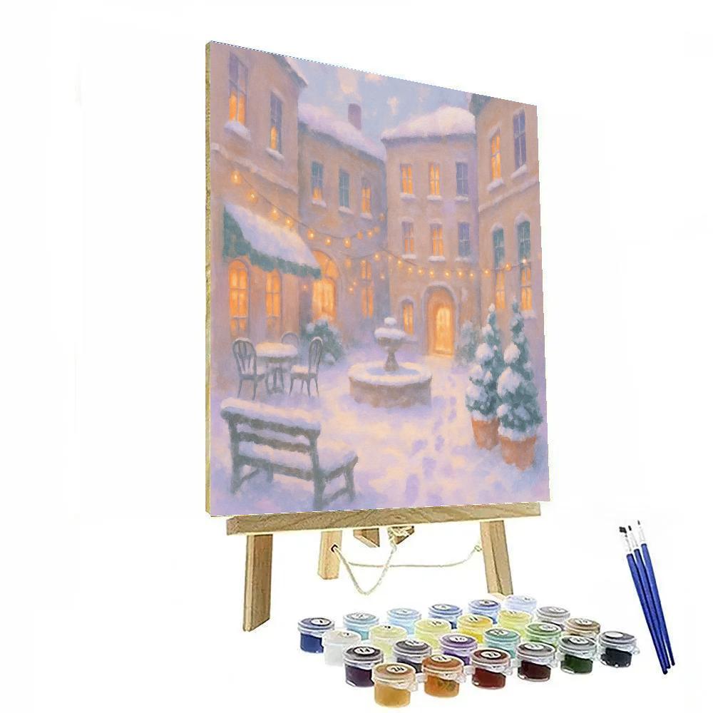 Snowy Courtyard With Candlelit Windows paint by number