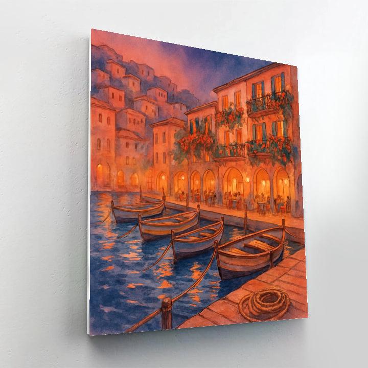 Terracotta Harbor Evening With Quiet Boats Painting by numbers kit