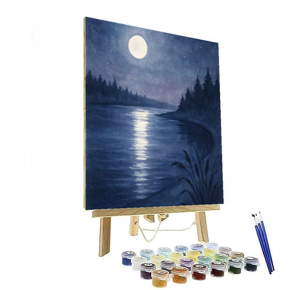 Moonpath On The Quiet Lake Bend Number painting