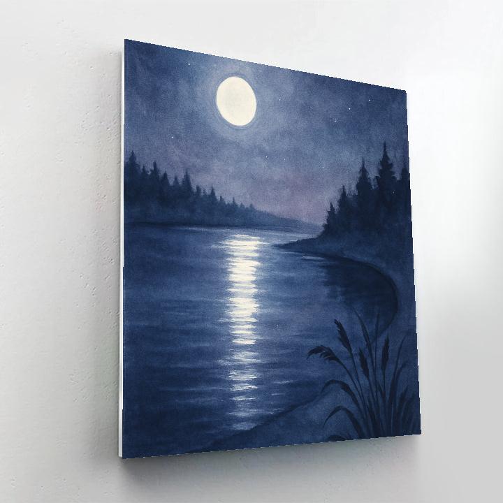 Moonpath On The Quiet Lake Bend Number painting