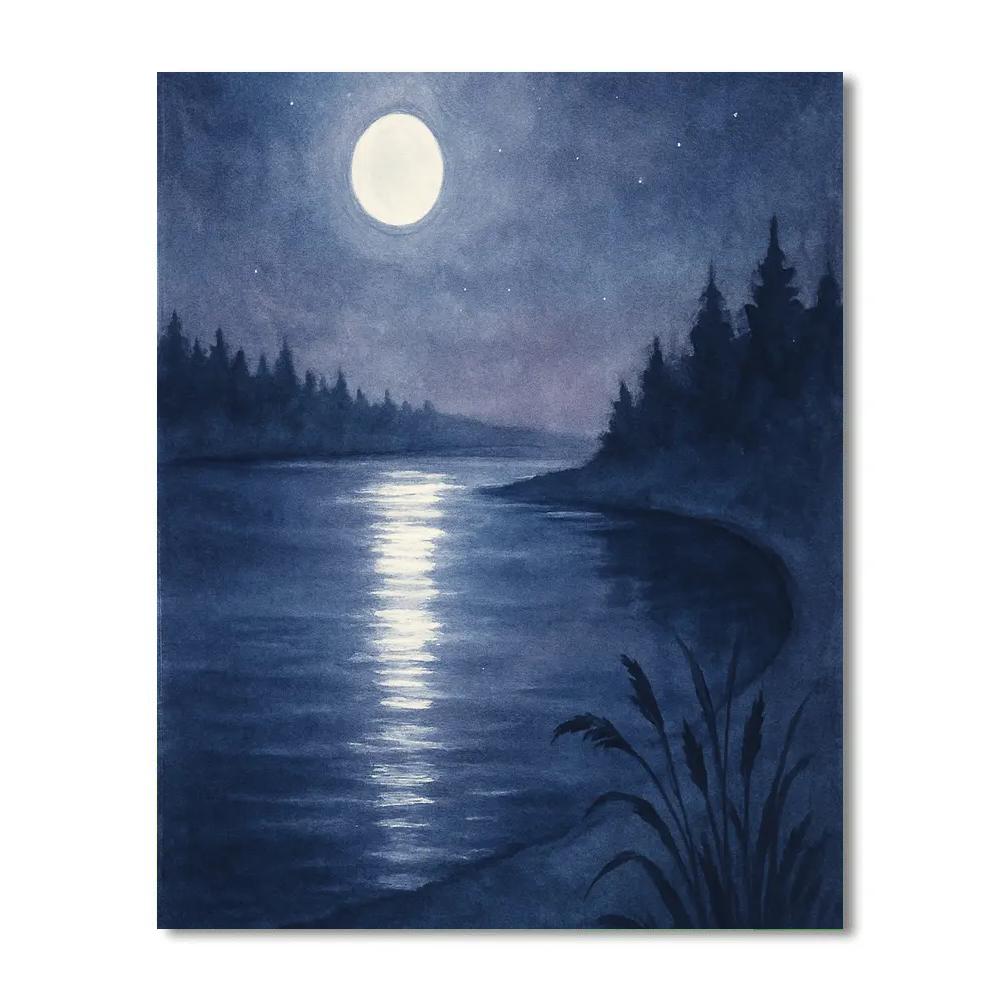 Moonpath On The Quiet Lake Bend Number painting