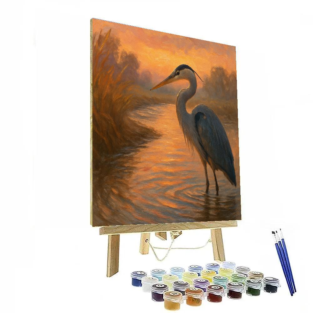 Heron At The Reed Bed Sunset Bend Paint by numbers kits