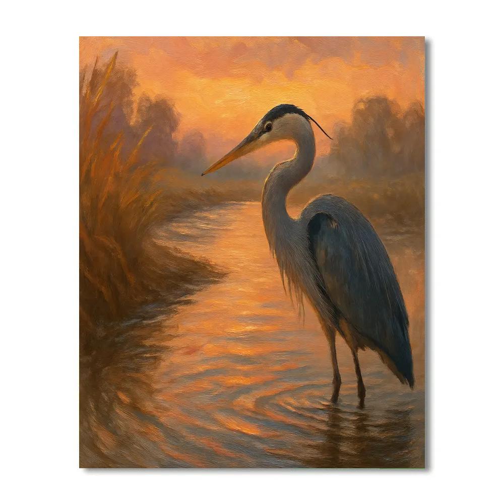 Heron At The Reed Bed Sunset Bend Paint by numbers kits