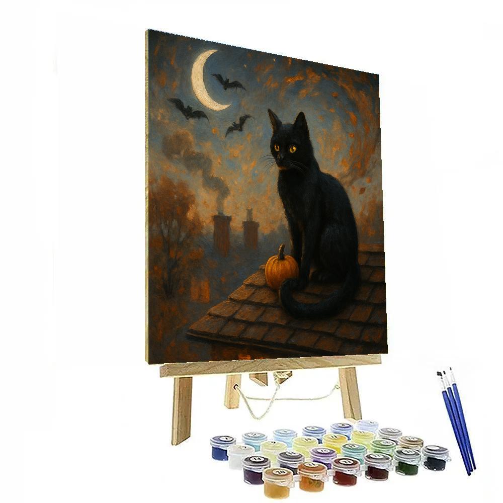 Black Cat On The Cinnamon Roofline painting number kit