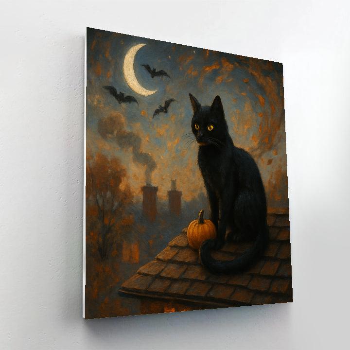 Black Cat On The Cinnamon Roofline painting number kit