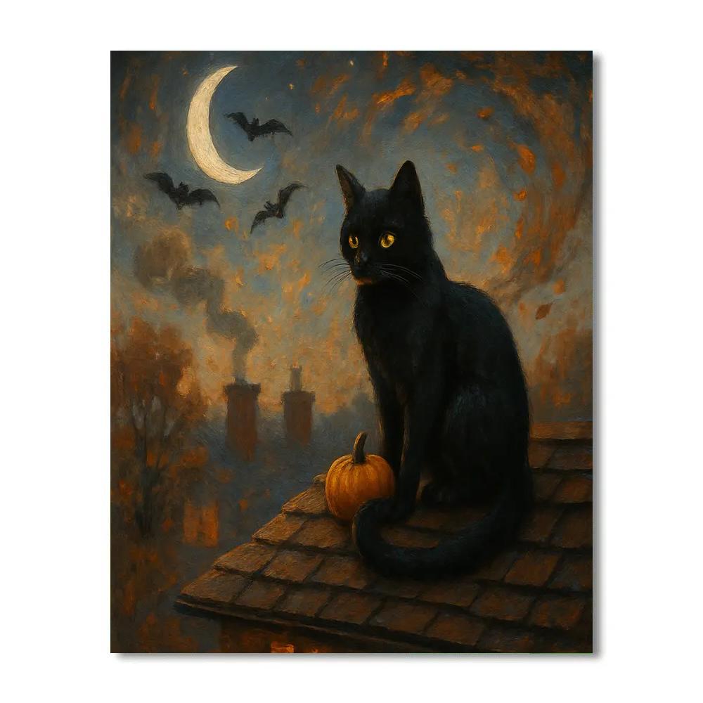 Black Cat On The Cinnamon Roofline painting number kit