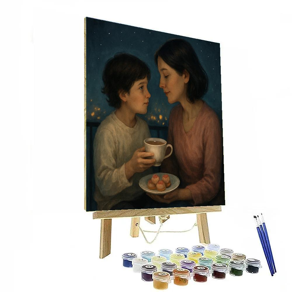 Night Sky Balcony Mother Child Tea paint by numbers