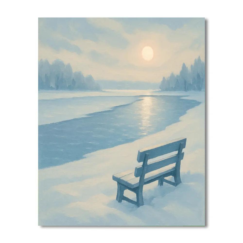 Snowy Shoreline Under Pale Winter Sun Numbered painting kits