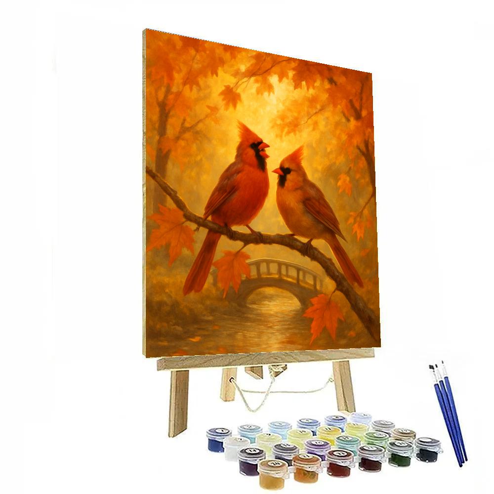 Autumn Bridge Cardinals In Golden Leaves DIY paint by numbers