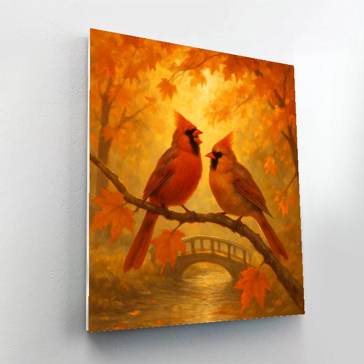 Autumn Bridge Cardinals In Golden Leaves DIY paint by numbers