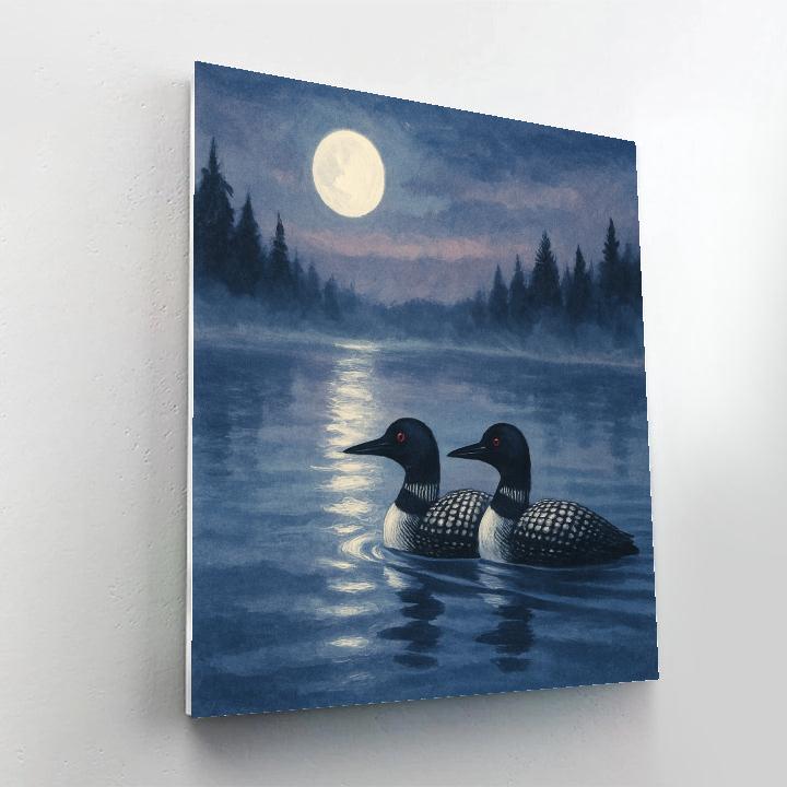 Moonlit Loons On A Glassy Pine Lake painting number kit