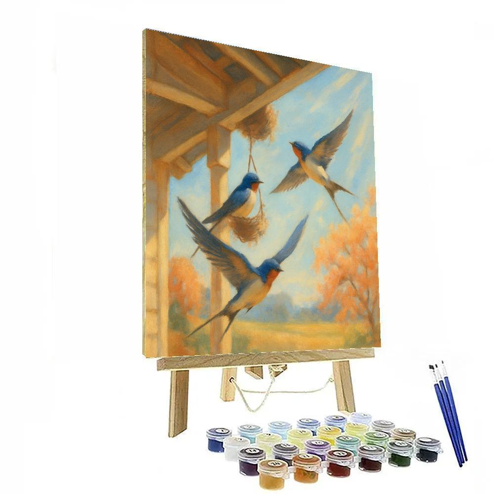 Spring Porch Swallows Under Blossoming Eaves Numbered painting kits