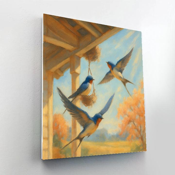 Spring Porch Swallows Under Blossoming Eaves Numbered painting kits