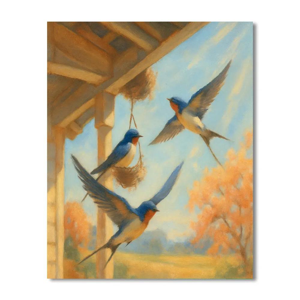 Spring Porch Swallows Under Blossoming Eaves Numbered painting kits